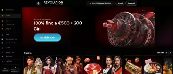 Revolution Casino 100% fino a 500 € + 200 Giri Gratuiti